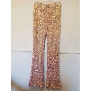 Forever 21 Sequin Mid Rise Flare Pants Women's Size S Pullon Peach Pink